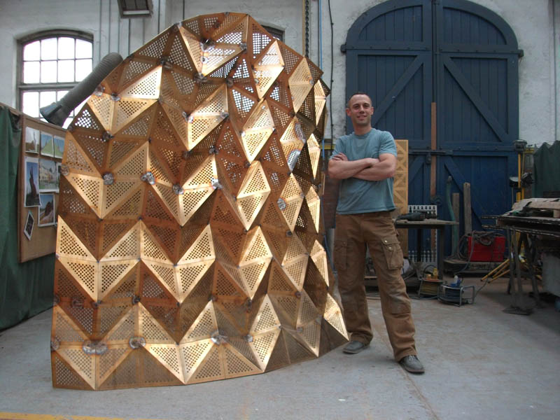 Alex Pentek with Unfurl in progress at the National Sculpture Factory, Cork, Ireland. 2013