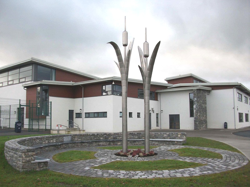 Alex Pentek. Bulrushes 2013. Stainless steel, LED lighting, landscaping. Glenamaddy Community School, Glenamaddy, Co. Galway Ireland. jpeg - Copy